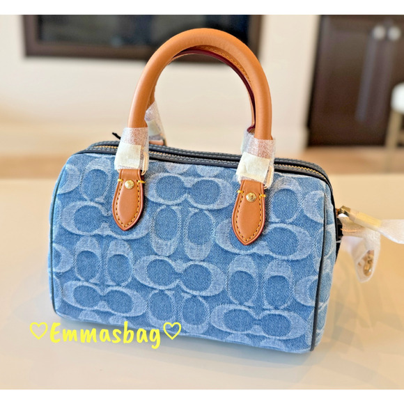 Coach Mini Rowan Crossbody Bag In Signature Denim CDQ36 denim/Gold/Indigo - Picture 5 of 16